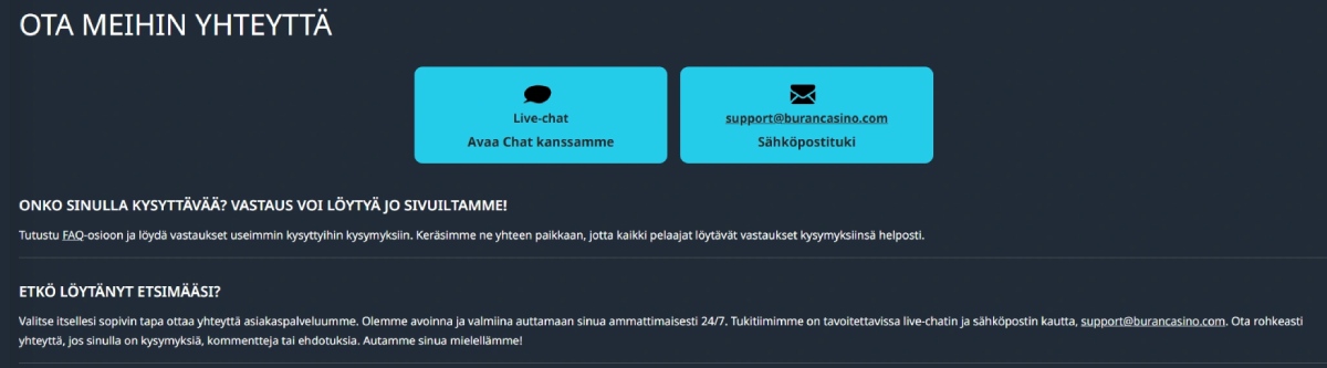 Buran Casinon asiakastuki